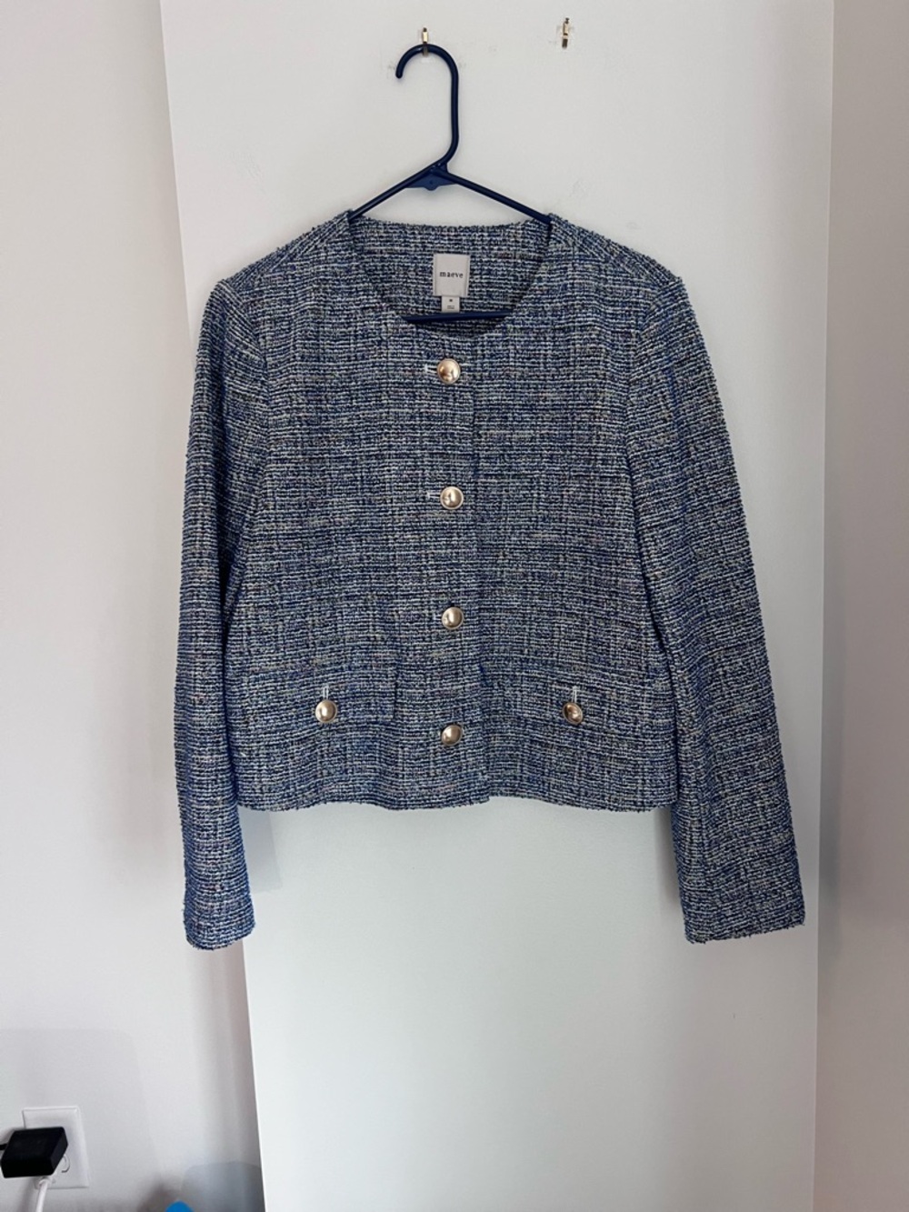 Maeve Navy Tweed Cropped Blazer